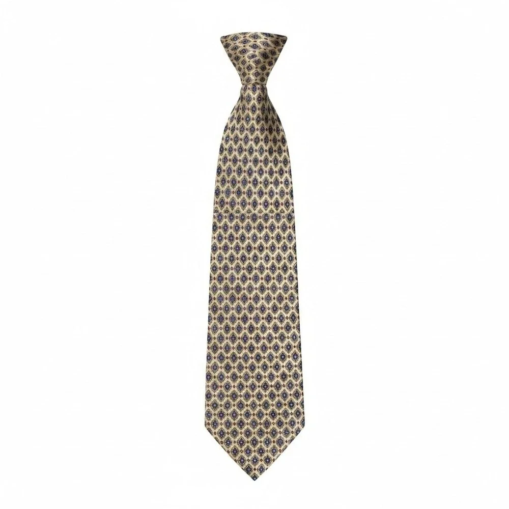 J Crew Necktie Mens Gold Blue Red Geometric Diamond‎ Silk Tie